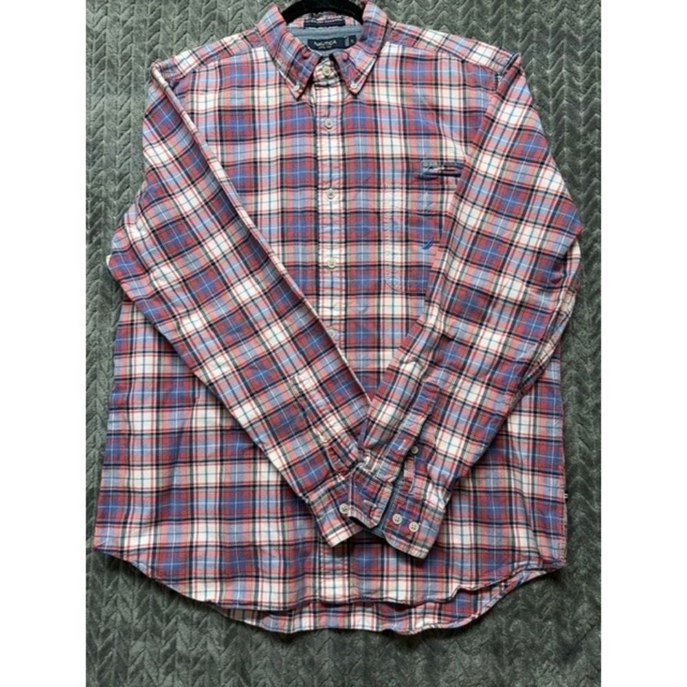 Nautica Mens XL Plaid Button Down Shirt A Bit Trimmer Fit Cotton 0506